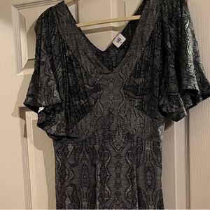 CAbi Charcoal and Black Patterned Mini Dress